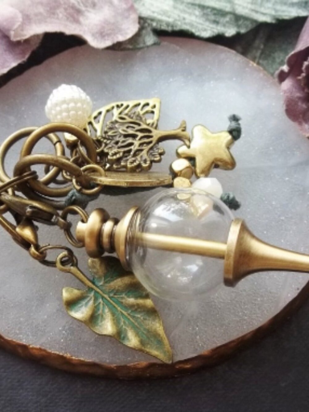 Bronze Glass Globe Vial Terrarium Diy Keychain Charm Pendant Locket Pendulum